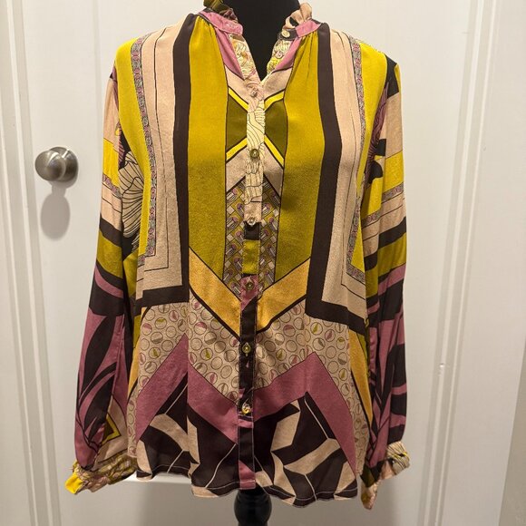 Johnny Was Blouse ~ Echo Amabel Silk Blouse In Neutral - Picture 2 of 6